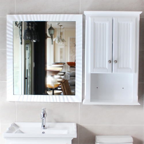 레이스 네모 원목 거울(화이트)화장실거울/벽거울